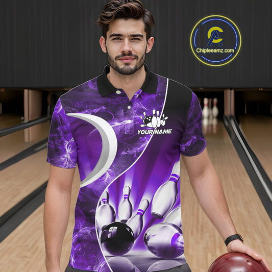 Purple Light pattern Bowling Polo, Quarter Zip shirts for men Custom Bowling Team League Jerseys NQS9948