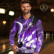 Load image into Gallery viewer, Purple Light pattern Bowling Polo, Quarter Zip shirts for men Custom Bowling Team League Jerseys NQS9948