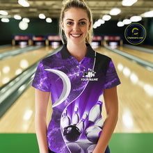 Load image into Gallery viewer, Purple Light pattern Bowling Polo, Quarter Zip shirts for Women Custom Bowling Team League Jerseys NQS9948