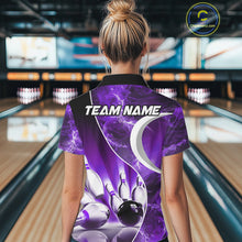 Load image into Gallery viewer, Purple Light pattern Bowling Polo, Quarter Zip shirts for Women Custom Bowling Team League Jerseys NQS9948
