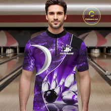 Load image into Gallery viewer, Purple Light pattern Bowling Polo, Quarter Zip shirts for men Custom Bowling Team League Jerseys NQS9948