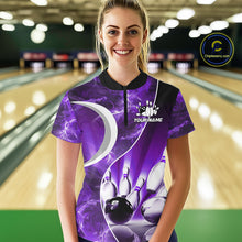 Load image into Gallery viewer, Purple Light pattern Bowling Polo, Quarter Zip shirts for Women Custom Bowling Team League Jerseys NQS9948