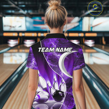 Load image into Gallery viewer, Purple Light pattern Bowling Polo, Quarter Zip shirts for Women Custom Bowling Team League Jerseys NQS9948