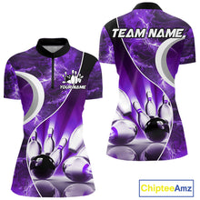 Load image into Gallery viewer, Purple Light pattern Bowling Polo, Quarter Zip shirts for Women Custom Bowling Team League Jerseys NQS9948