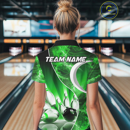Green Light pattern Bowling Polo, Quarter Zip shirts for Women Custom Bowling Team League Jerseys NQS9949