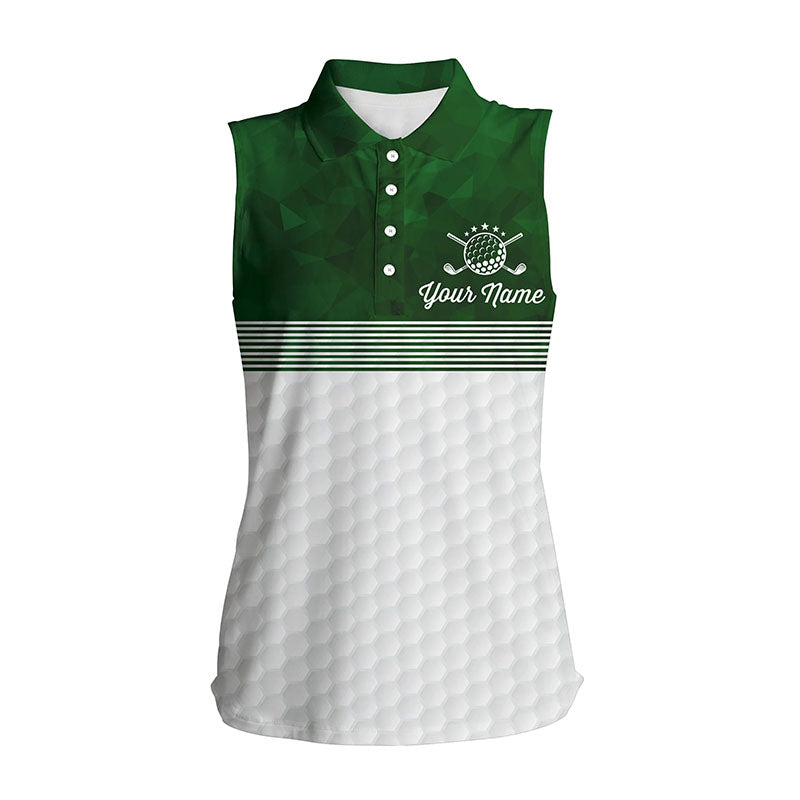 Green and white Women sleeveless polo shirt custom name ladies golf shirts, personalized golf gifts NQS5699