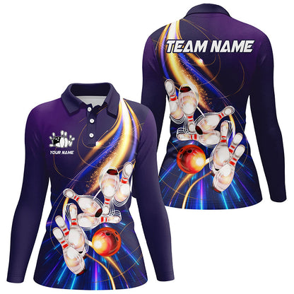 Purple light bowling jerseys Polo, 1/4 Zip Shirt for Women Custom Bowling Team shirts for bowlers NQS8030