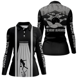 Black and Gray Retro Bowling Shirts For Women Custom team bowling jerseys, bowling clothes womens NQS8451