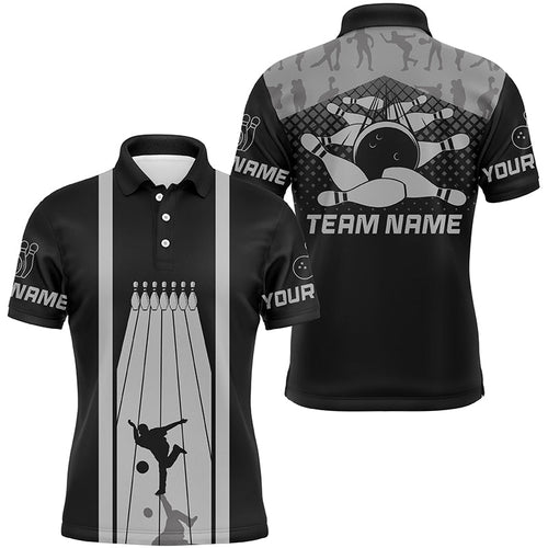 Black and Gray Retro Bowling Shirts For Men Custom team bowling jerseys, bowling clothes mens NQS8451