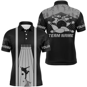 Black and Gray Retro Bowling Shirts For Men Custom team bowling jerseys, bowling clothes mens NQS8451