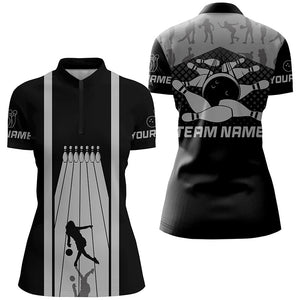 Black and Gray Retro Bowling Shirts For Women Custom team bowling jerseys, bowling clothes womens NQS8451