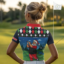 Load image into Gallery viewer, Funny Santa Golf argyle pattern Christmas Golf polo shirts for Women custom Christmas golf gifts NQS10856