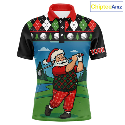 Funny Santa Golf argyle pattern Christmas Golf polo shirts for Men custom Christmas golf gifts NQS10856