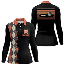 Load image into Gallery viewer, Vintage argyle plaid pattern black custom Womens golf polo shirt, golf tops for ladies NQS6825