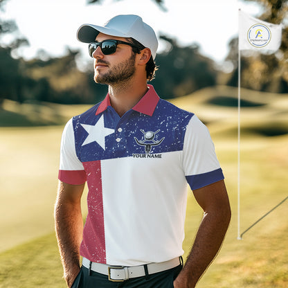 Grunge Texas Flag Golf Polo Shirts For Men Custom patriotic Texas Team Golf outfit for men NQS11240