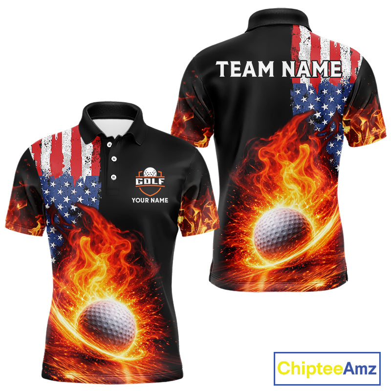 American Flag Flame Golf Polo shirts for Men Custom patriotic team Golf jerseys, mens golf outfit NQS11433