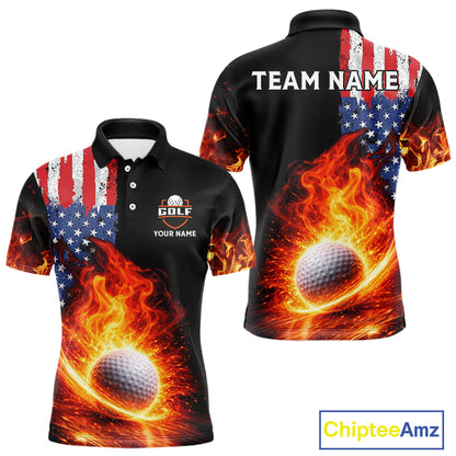American Flag Flame Golf Polo shirts for Men Custom patriotic team Golf jerseys, mens golf outfit NQS11433