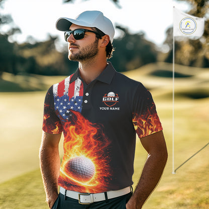 American Flag Flame Golf Polo shirts for Men Custom patriotic team Golf jerseys, mens golf outfit NQS11433
