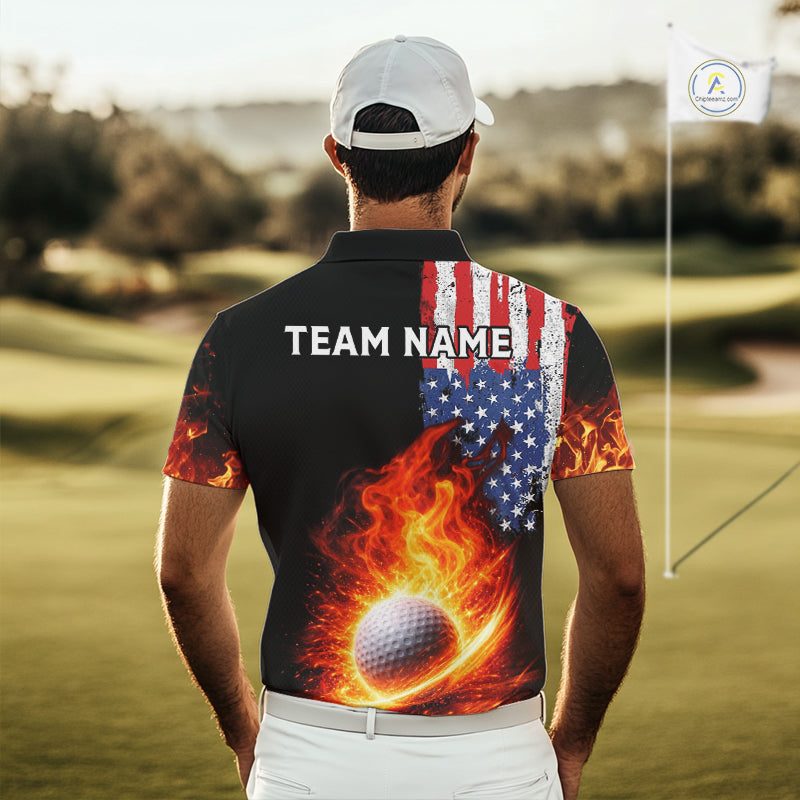 American Flag Flame Golf Polo shirts for Men Custom patriotic team Golf jerseys, mens golf outfit NQS11433