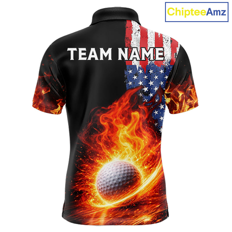 American Flag Flame Golf Polo shirts for Men Custom patriotic team Golf jerseys, mens golf outfit NQS11433