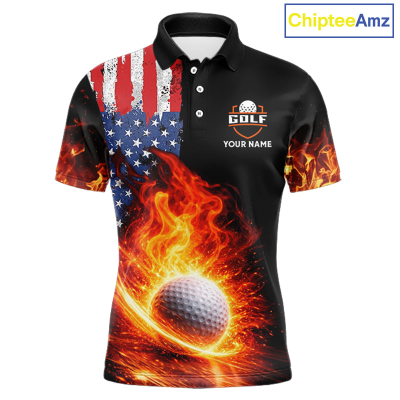 American Flag Flame Golf Polo shirts for Men Custom patriotic team Golf jerseys, mens golf outfit NQS11433