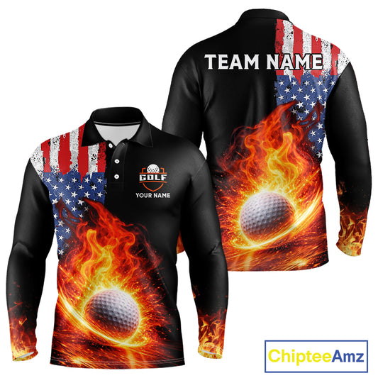 American Flag Flame Golf Polo shirts for Men Custom patriotic team Golf jerseys, mens golf outfit NQS11433