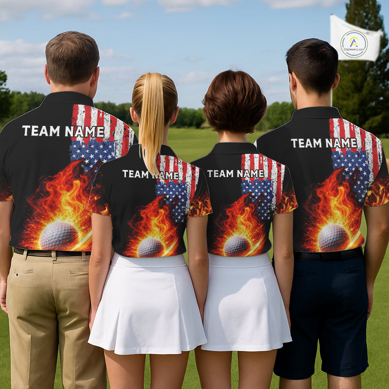 American Flag Flame Golf Polo shirts for Men Custom patriotic team Golf jerseys, mens golf outfit NQS11433
