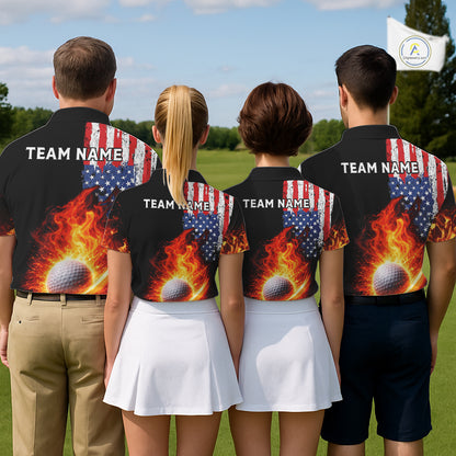 American Flag Flame Golf Polo shirts for Men Custom patriotic team Golf jerseys, mens golf outfit NQS11433