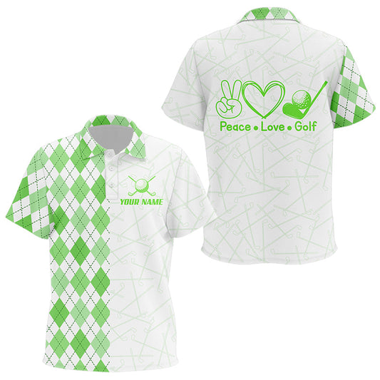 Green argyle pattern Kid Golf Polo Shirts custom peace love golf team jerseys, golf attire for Kid NQS9505