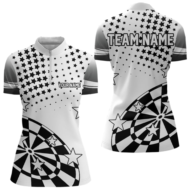 Personalized Black and White Stars Darts Shirt For Women Custom Dart Team Jerseys NQS9511