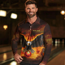 Load image into Gallery viewer, Personalized Flame Eagle Custom Bowling Team Shirts For Mens, Fire Eagle Bowling League Jersey NQS9512