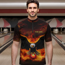 Load image into Gallery viewer, Personalized Flame Eagle Custom Bowling Team Shirts For Mens, Fire Eagle Bowling League Jersey NQS9512
