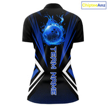 Load image into Gallery viewer, Black and Blue Flame Bowling Shirts For Women, Team Bowling Shirts Custom bowling attire for ladies NQS11634