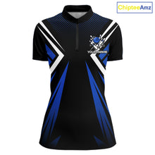 Load image into Gallery viewer, Black and Blue Flame Bowling Shirts For Women, Team Bowling Shirts Custom bowling attire for ladies NQS11634