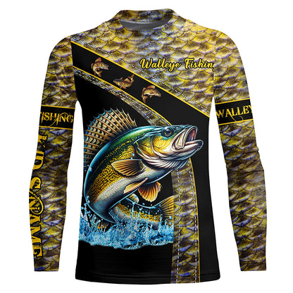 Walleye fishing scales UV protection Custom long sleeve fishing shirts, Walleye fishing jerseys NQS4890