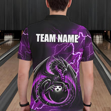 Load image into Gallery viewer, Personalized Black And Purple Thunder Lightning Dragon Bowling Shirts For Men, Bowling Team Uniform NQS9666