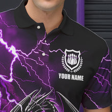 Load image into Gallery viewer, Personalized Black And Purple Thunder Lightning Dragon Bowling Shirts For Men, Bowling Team Uniform NQS9666