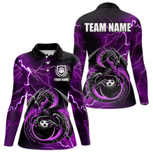 Load image into Gallery viewer, Personalized Black And Purple Thunder Lightning Dragon Bowling Shirts For Women, Bowling Team Uniform NQS9666