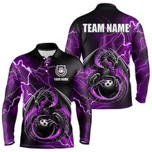Load image into Gallery viewer, Personalized Black And Purple Thunder Lightning Dragon Bowling Shirts For Men, Bowling Team Uniform NQS9666