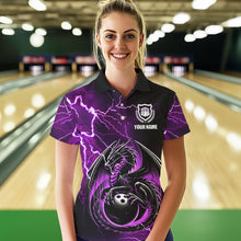 Load image into Gallery viewer, Personalized Black And Purple Thunder Lightning Dragon Bowling Shirts For Women, Bowling Team Uniform NQS9666