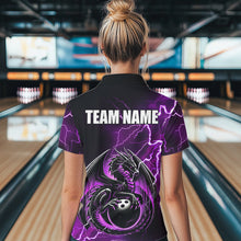 Load image into Gallery viewer, Personalized Black And Purple Thunder Lightning Dragon Bowling Shirts For Women, Bowling Team Uniform NQS9666