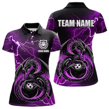Load image into Gallery viewer, Personalized Black And Purple Thunder Lightning Dragon Bowling Shirts For Women, Bowling Team Uniform NQS9666