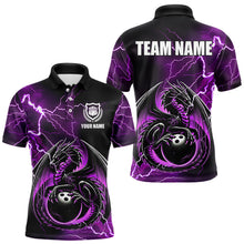 Load image into Gallery viewer, Personalized Black And Purple Thunder Lightning Dragon Bowling Shirts For Men, Bowling Team Uniform NQS9666
