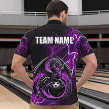 Load image into Gallery viewer, Personalized Black And Purple Thunder Lightning Dragon Bowling Shirts For Men, Bowling Team Uniform NQS9666