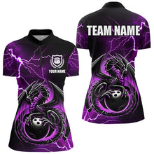 Load image into Gallery viewer, Personalized Black And Purple Thunder Lightning Dragon Bowling Shirts For Women, Bowling Team Uniform NQS9666