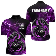 Load image into Gallery viewer, Personalized Black And Purple Thunder Lightning Dragon Bowling Shirts For Men, Bowling Team Uniform NQS9666