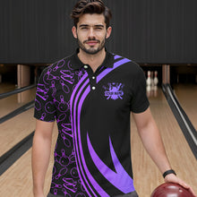 Load image into Gallery viewer, Black Mens bowling shirts Custom Purple neon team league bowling jerseys, gifts for bowlers NQS9667