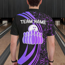 Load image into Gallery viewer, Black Mens bowling shirts Custom Purple neon team league bowling jerseys, gifts for bowlers NQS9667