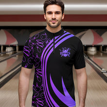 Load image into Gallery viewer, Black Mens bowling shirts Custom Purple neon team league bowling jerseys, gifts for bowlers NQS9667