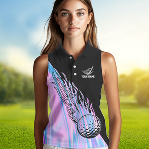 Hologram Flame Golf ball Sleeveless Polo Shirts For Women Custom Golf Team Shirts Golfer Outfit NQS9674